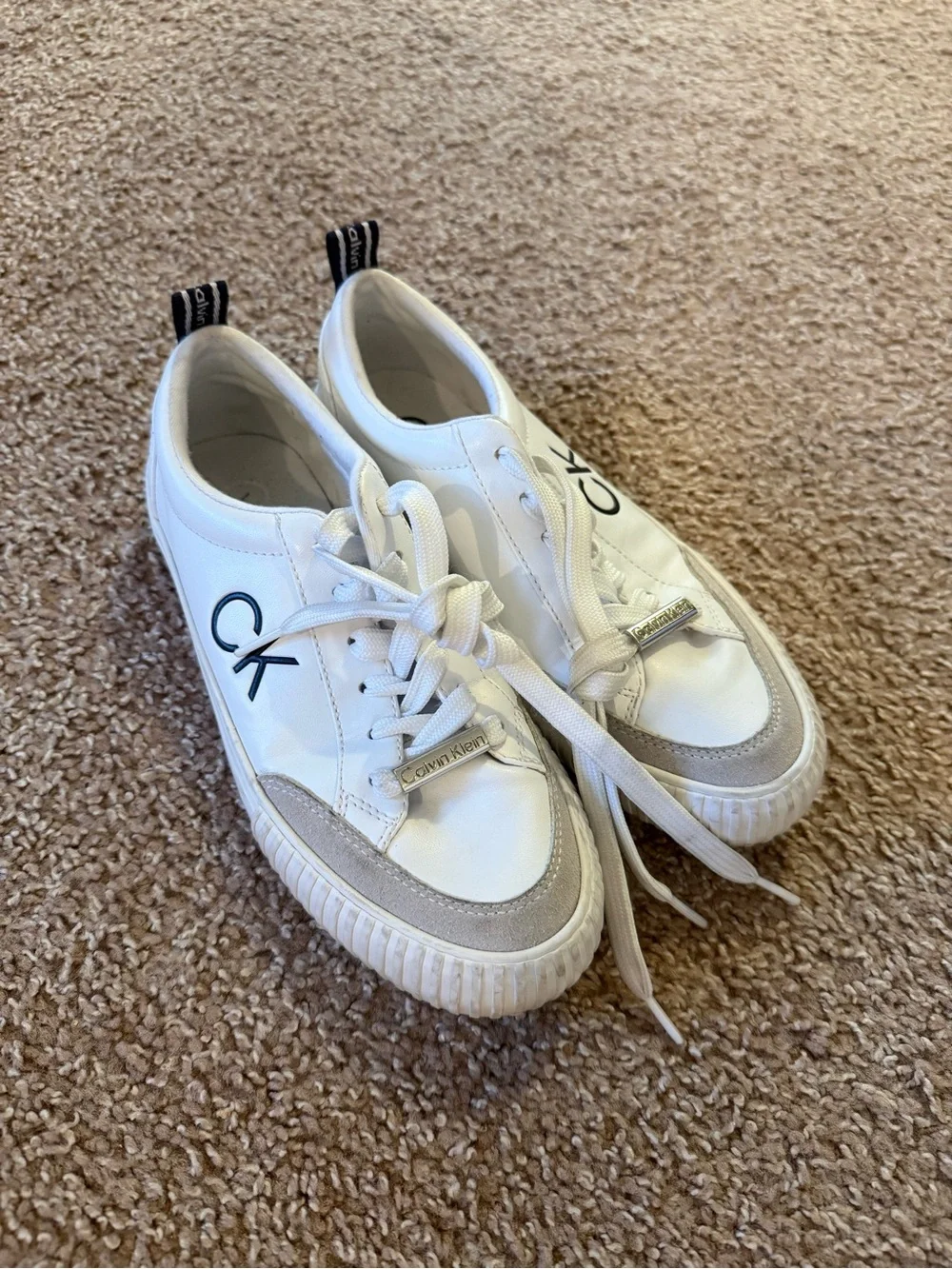 Calvin Klein White Sneakers with Beige Suede Trim